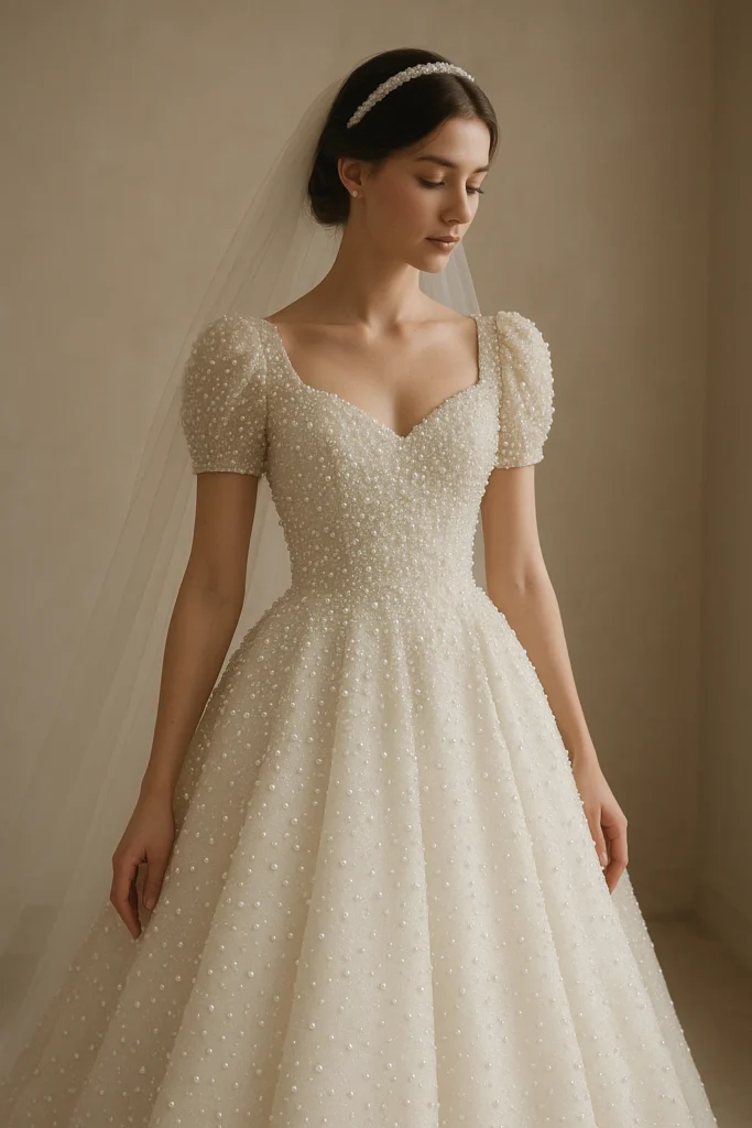 Wedding dress with pearls